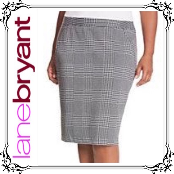 LANE BRYANT ⭐️ B&W Houndstooth Plaid Pencil Skirt - Picture 1 of 9